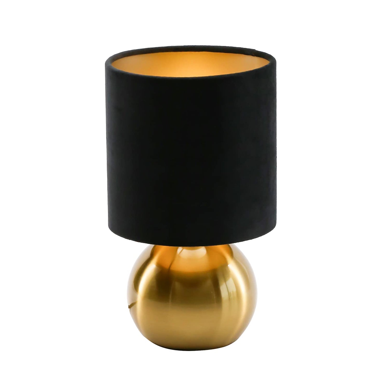KUNJOULAM Small Bedside Lamp, Mid Century Lamp with Brass Base, Nightstand Table Lamp for Bedroom, Living Room, Bookshelf, Modern Accent Mini Table Lights Black Plastic Fabric Shade