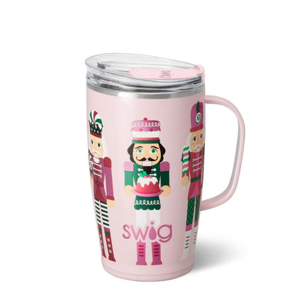 Swig Life 18oz Travel Mug, Insulated Tumbler with Handle and Lid, Travel Coffee Mug, Cup Holder Friendly, Stainless Steel 18 oz Tumbler, Nutcracker Insulated with Lid (Sugar Plum Soldiers)
