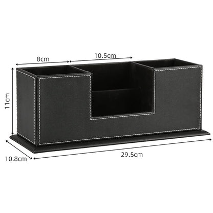 KINGFOM Office Supplies Desk Organizer PU Leather Storage Box 4 Divided Compartments for Pen Business Card Remote Control Mobile Phone Cosmetics Collection Holder (Black)