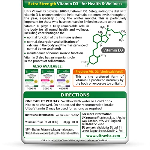 Vitabiotics Ultra Vitamin D Tablets 2000IU Extra Strength - 96 Count (Pack of 2)