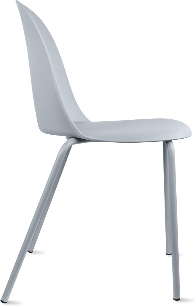2xhome Set of 2 Modern Stackable Armless Dining Chairs, Plastic Shell Seat with Metal Legs for Indoor Outdoor Home Kitchen Patio Cafe, Gray