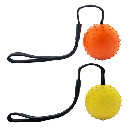 Vivifying Dog Ball on a Rope, 2 Pack Natural Interactive Rubber Dog Ball for Fetch, Catch, Throw and Tug of War (Orange + Yellow)