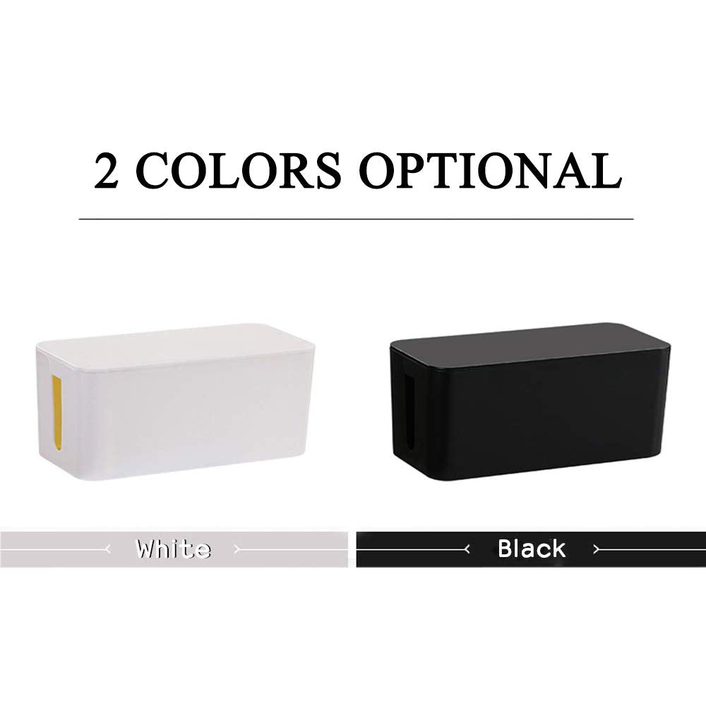 [Set of 3] 3 Cable Management Boxes + 3 Wire Ties, Large Cord Box Organizers to Hold and Hide Power Strip Charger Adapter Power Cord Charging Station USB HUB (Black)