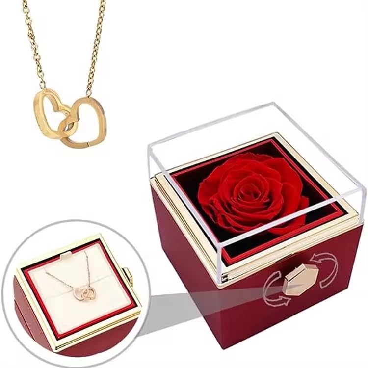 Friog Gift for Mothers Teachers Preserved Red Real Rose with Necklace Forever Flowers Heart Shaped Box for Mom Wife Girlfriend Grandma Sister on Mothers Day Birthday Anniversary Women