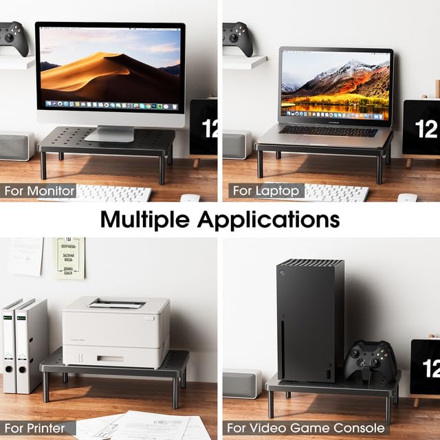 WiseBegan Monitor Stand for Desk - Ergonomic Monitor Riser, Laptop Stand with Non-Slip Pads, Sturdy & Stable Computer Stand with Cooling Holes, Desk Organizer for Laptop, Printer, 14.1''×9.4''×3.9''