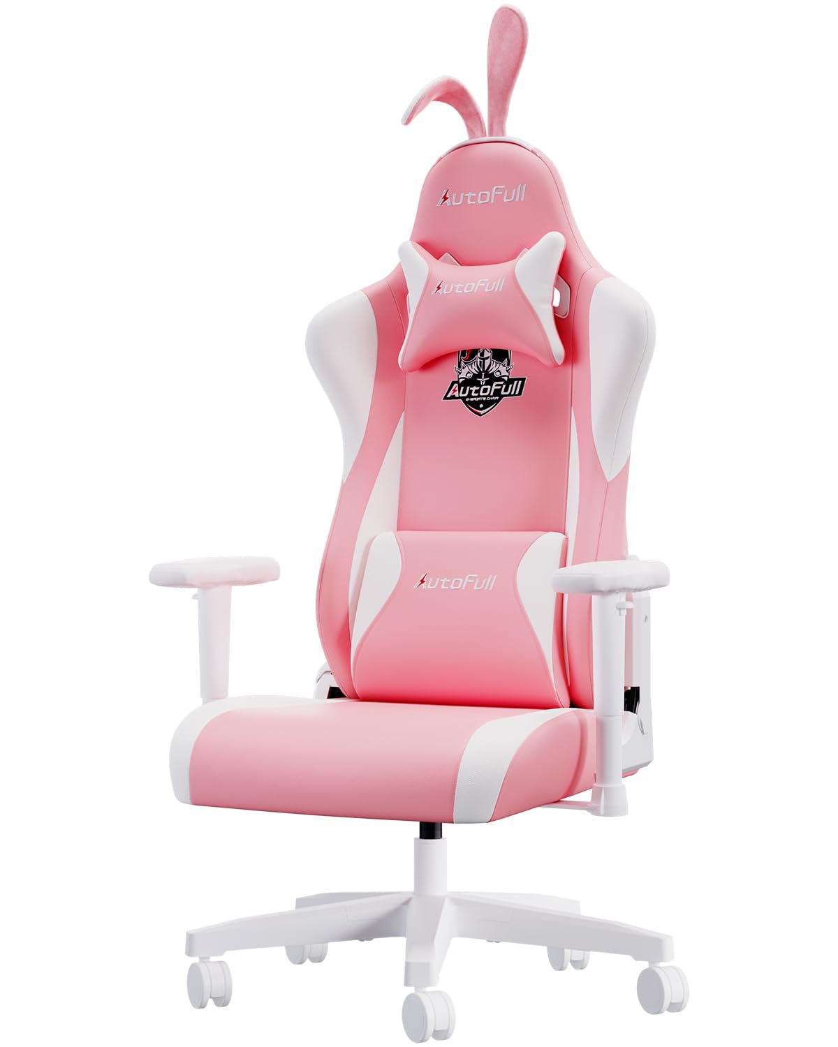 AutoFull C2 Gaming Chair Computer Chair with Ergonomic Wingless Cushion PU Leather Racing Style PC Chair with Footrest and Lumbar Support Pillow（Pink）