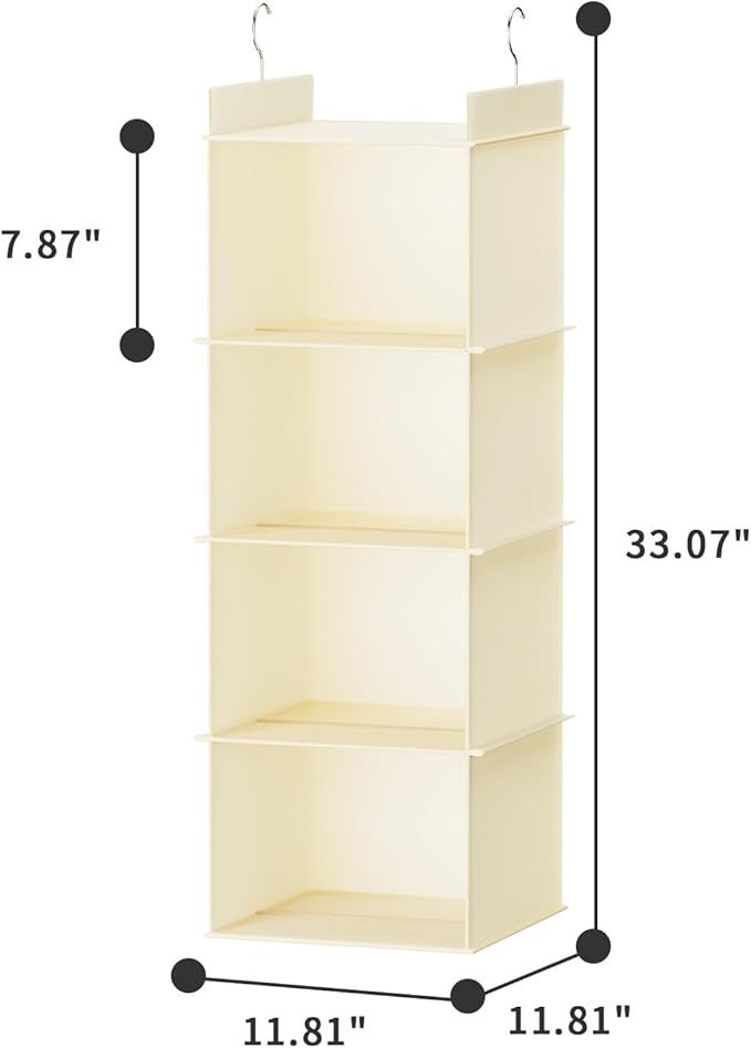 YOUDENOVA Hanging Closet Organizer, 4-Shelf Closet Hanging Shelves