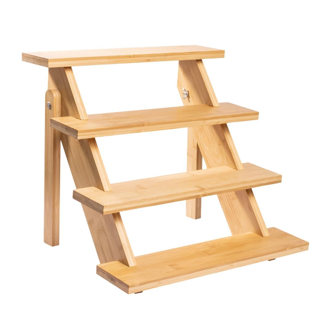 4-Tier Wood Cupcake Stand, Durable & Easy to Assemble Cupcake Holder, Collapsible Display Risers w/ Non-Slip Pads, Rustic Dessert Display Stands for Baby Shower Decorations, Vendor Fairs & More