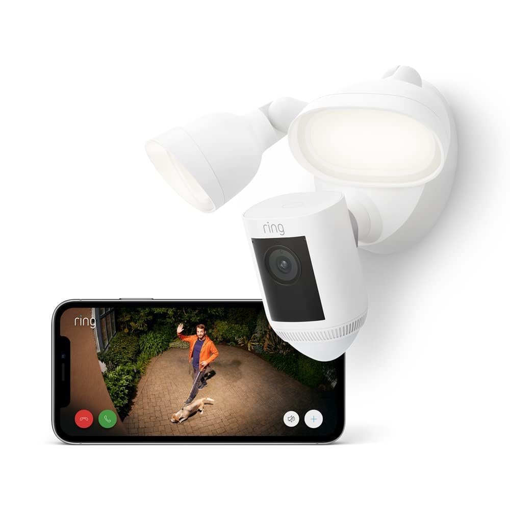 Ring Floodlight Cam Wired Pro | Outdoor Security Camera with 2K Video with Ring Vision, 3D Motion Detection, Bird's Eye View, Siren, alternative to CCTV system | 30-day free trial of Ring Home