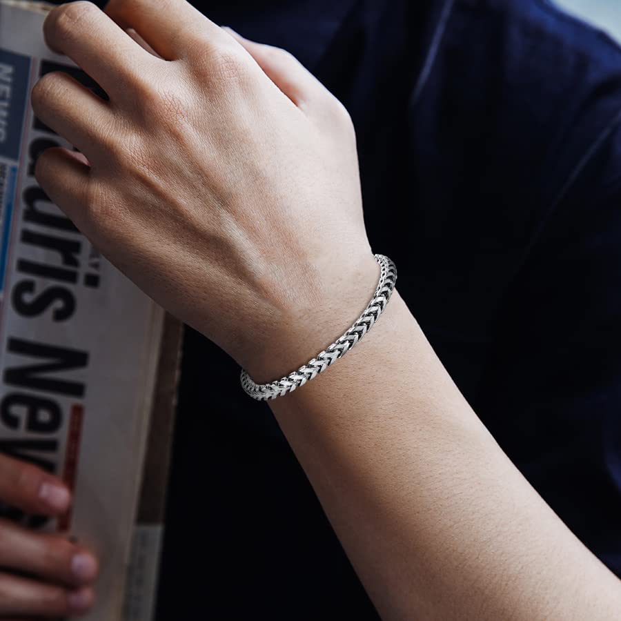 LUCKY2+7 Mens Bracelet - Stainless Steel Fold Over Clasp Franco Chain Bracelets for Men Jewelry Gifts for Dad Grandpa Husband