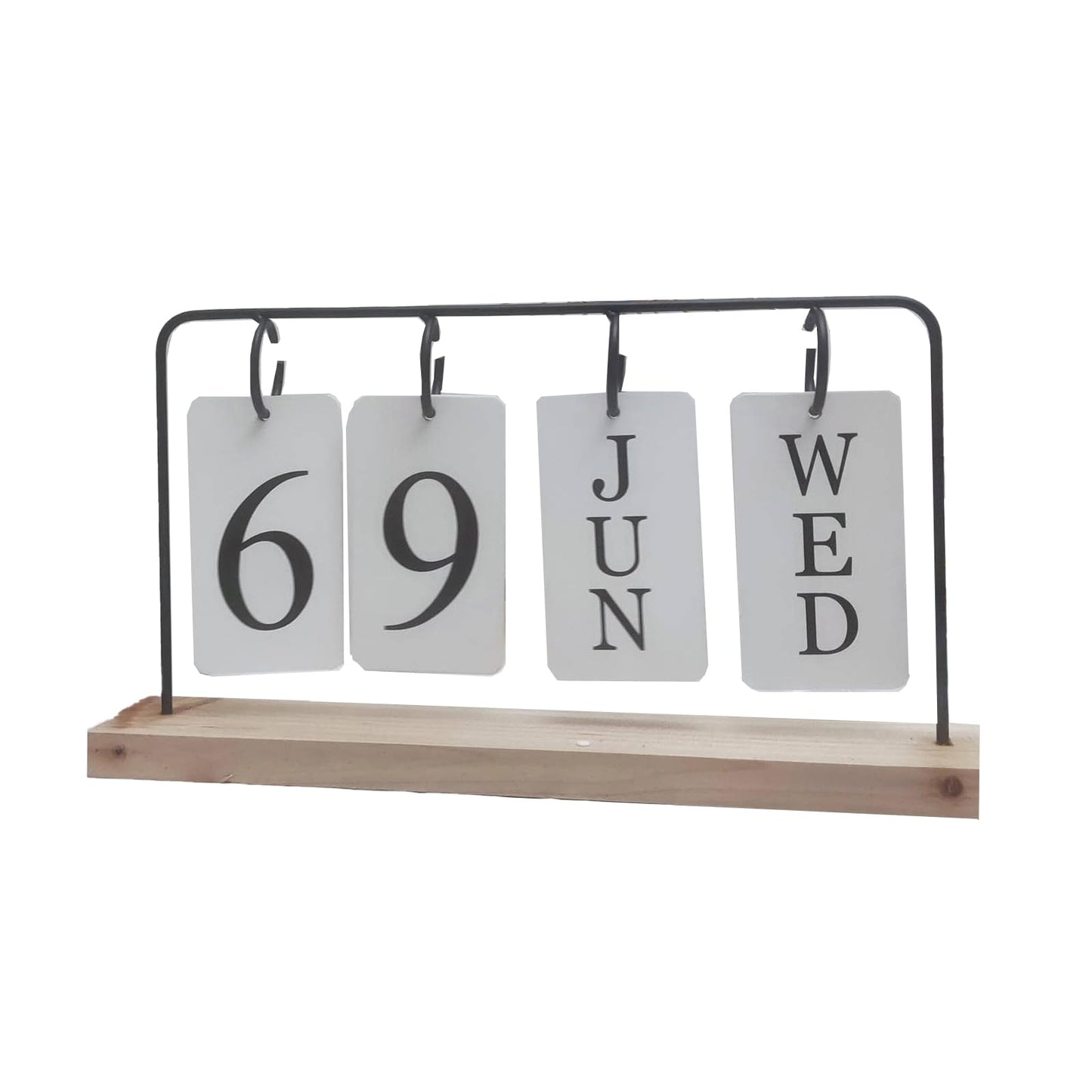 Wooden Perpetual Calendar for Desk, Metal Wood Month Date Display for Teachers, Students, Classroom, Rustic Farmhouse Office Decor, Desk Accessories (black)
