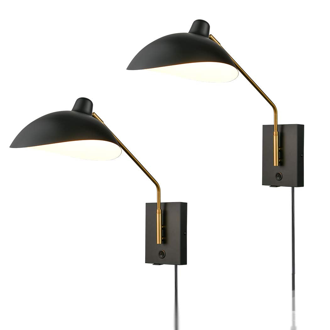 CLAXY Plug in Wall Sconces Swing Arm Wall Mounted Lighting Matte Black