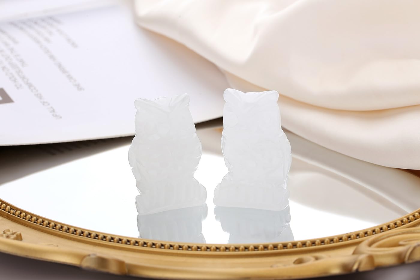 QINJIEJIE 2" Clear Quartz Crystals Owl Decor Stone Figurines Gemstone Sculpture Home Reiki White Owls Statue Cute Room Desk Collectible Gift for Women