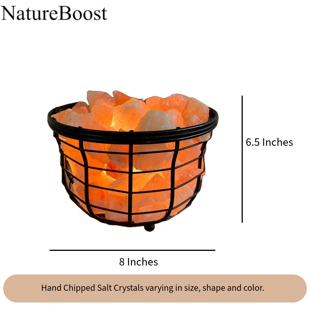 NB Himalayan Pink Salt Metal Lamp with Natural salt chunks comes with dimmer switch and a pair of bulbs (ROUND)