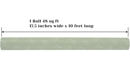ZINTBIAL Reversible Gift Wrapping Paper Roll - Light Green Background with Beige Leaves - Green Stripe Design - for Birthdays,Weddings,Baby Showers,Mother's Day,Christmas - 17.5" x 33' (48 sq. ft.)