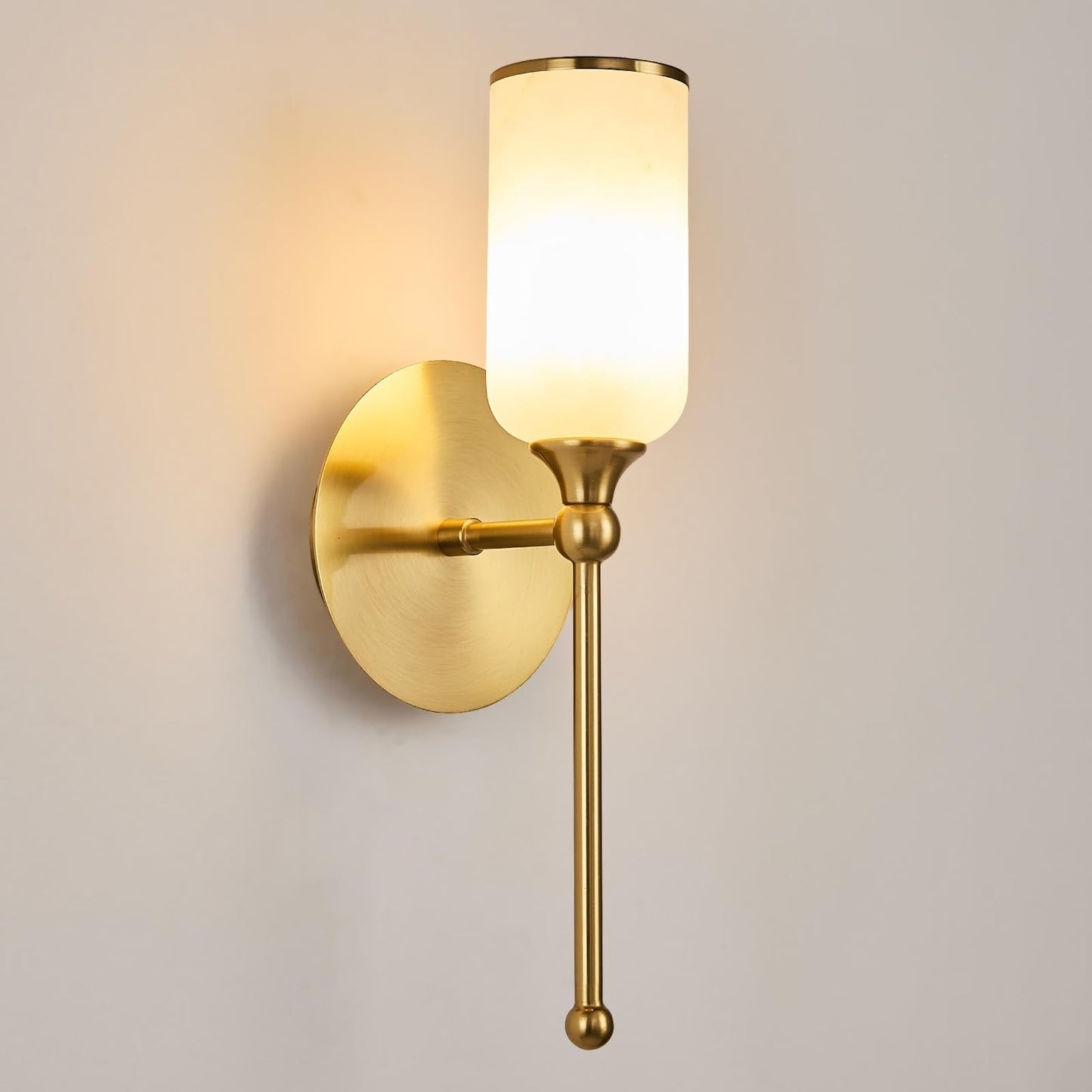 Fanyank Vintage Alabaster Wall Sconce, 15.4inch Natural Marble Lampshade Wall Sconce, Hardwired Sconce LED Modern Wall Lamp for Bedroom, Stairs, Living Room, Bedside, Hallway Gold