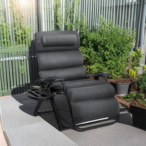 Best Choice Products Oversized Zero Gravity Chair, Folding Outdoor Patio Recliner, XL Anti Gravity Lounger w/Removable Cushion, Cup Holder, Side Tray, 350lb Capacity - Fossil Gray