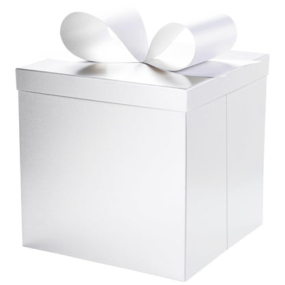 LaRibbons Large White Gift Boxes with Lid and Bow – 10x10x10 Inch Collapsible Square Box for Birthday, Wedding, Baby Shower, Christmas, Party Gifts, All Occasion