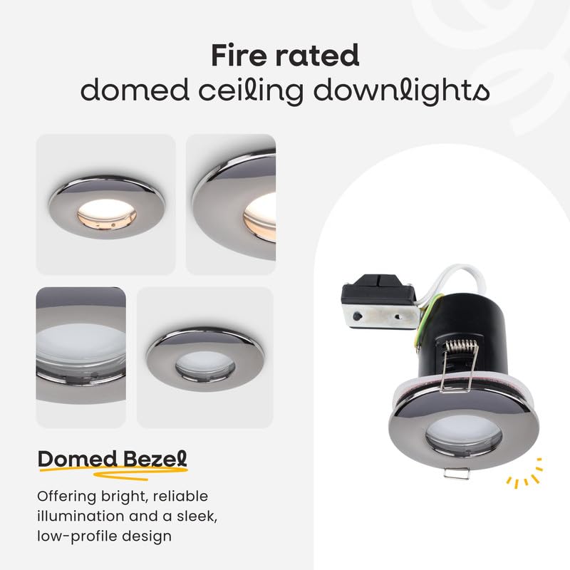 MiniSun | Fire Rated White Domed GU10 Ceiling Downlights | Bath Recessed Lighting, Home Décor & Improvement Essential | Pack of 6