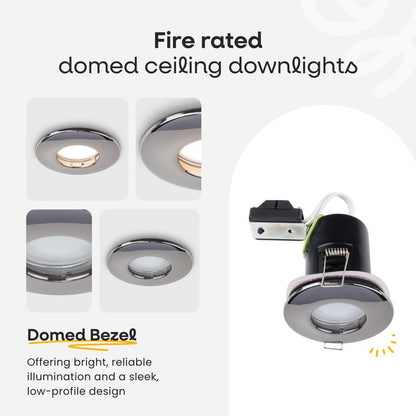MiniSun | Fire Rated White Domed GU10 Ceiling Downlights | Bath Recessed Lighting, Home Décor & Improvement Essential | Pack of 6
