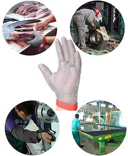 ThreeH Steel Mesh Gloves 304L Chainmail Cutting Gloves for Kitchen,Oyster Shucking,Meat Cutting and Wood Carving GL08 L(One Piece)