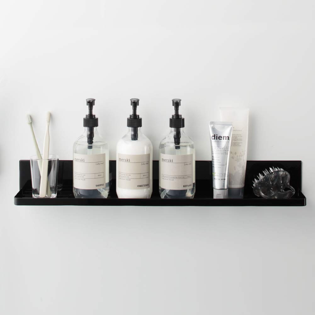 Yamazaki Industries 4859 Magnetic Bathroom Rack, Long, Black, Approx. W 23.6 x D 3.3 x H 3.1 inches (60 x 8.5 x 8 cm), Tower, Bathroom Storage, Drainage Holes, Hooks Included