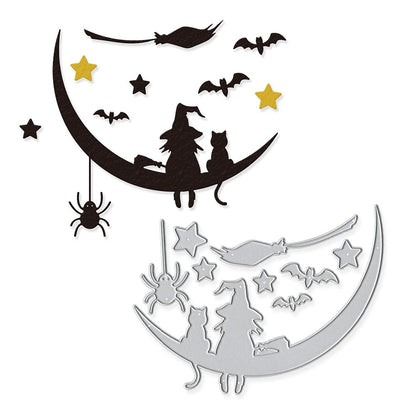 Metal Halloween Die Cuts Moon Cat Spider Star Witch Cutting Dies Embossing Stencil Template for Card Making Scrapbooking Paper Craft Album Stamps DIY Halloween Décor