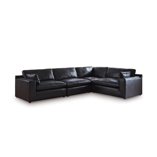 Signature Design by Ashley Emilia Sectional Sofa, Modular Leather Couch with Feather Cushions, Contemporary Living Room Seating with Floating Pieces, 130" W x 90" D x 36" H