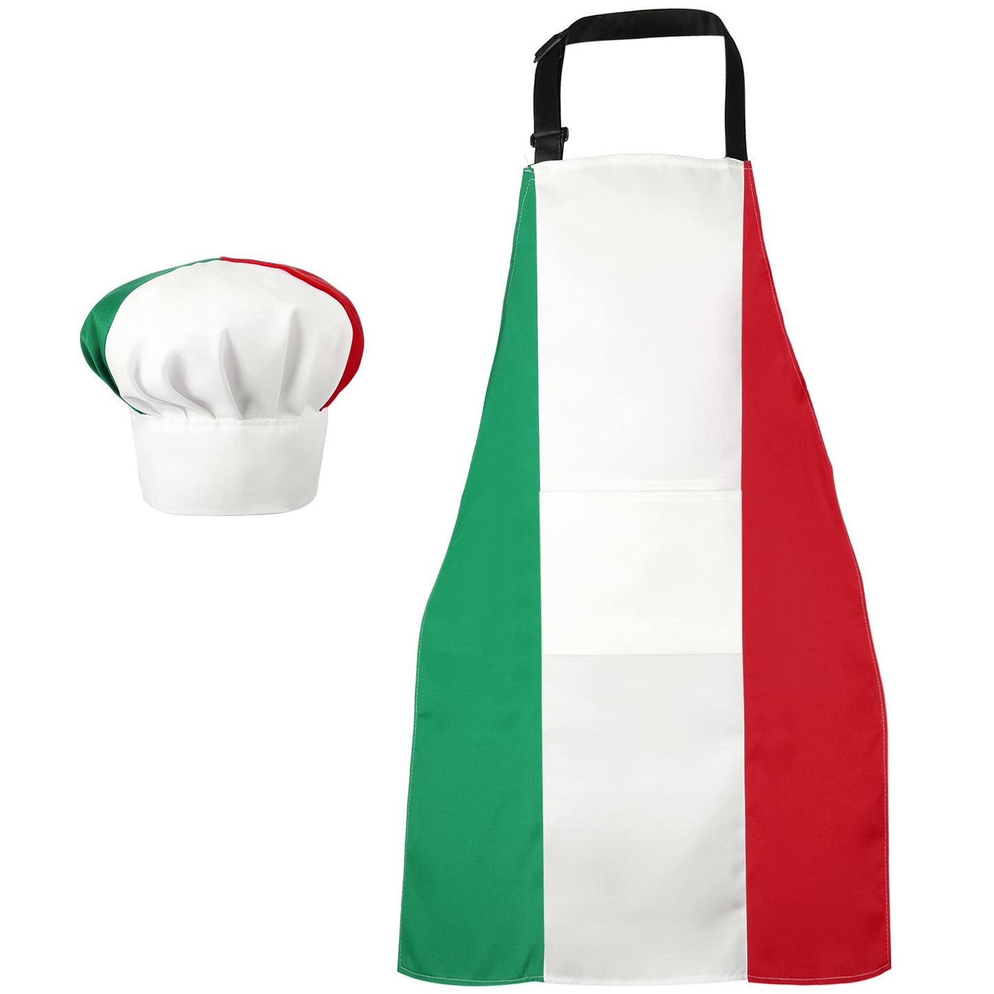 SATINIOR Chef Hat and Apron Italian Gifts for Cooking Baking Fabric Adjustable Chef Apron with Pocket for Christmas Italy Flag Kitchen Gifts Women Men