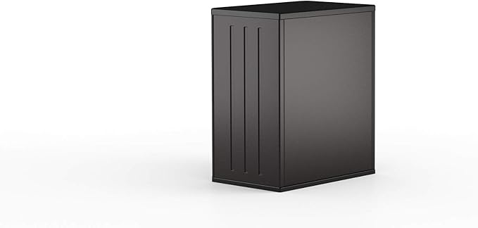 Suncast Heavy-Duty Resin Outdoor Storage Cabinet, 30" W x 20.25" D x 36" H Dark Grey Base Garage Storage Cabinet with Lockable Doors and Metal Reinforced Shelves, Made in The USA