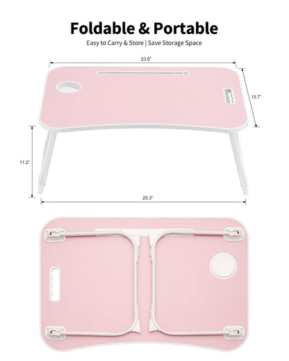 Ruxury Folding Lap Desk Bed Desk Laptop Table Tray, Breakfast Serving Tray, Portable & Lightweight Mini Table for Sofa Couch Floor - Pink