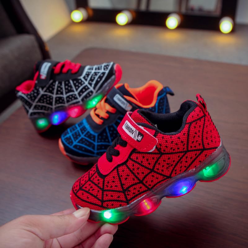 RAYCHY Toddler Boys Girls Light Up Shoes LED Lightweight Mesh Breathable Walking Sneakers Red