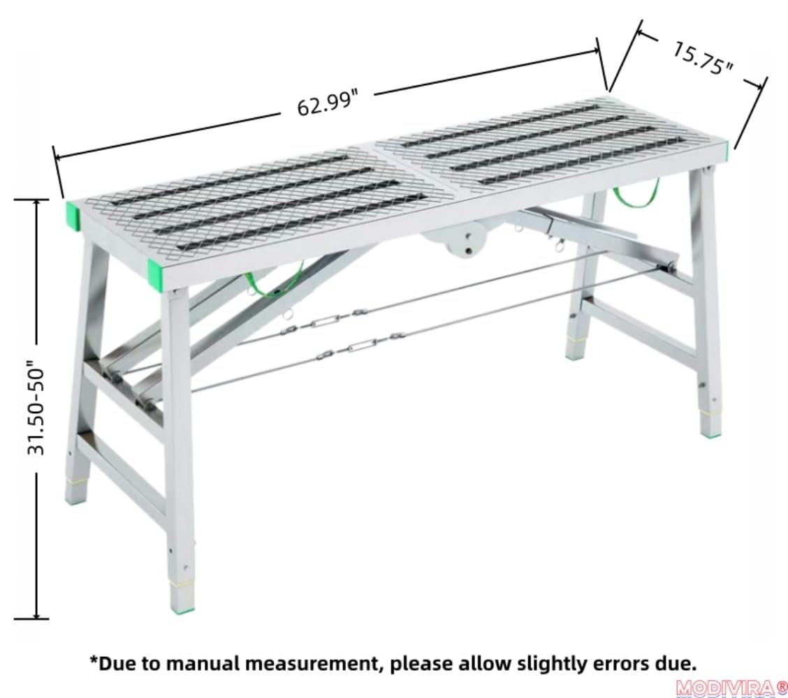 Modivira Folding Scaffolding with Adjustable Heights Heavy Duty Portable Steel Ladder with Non-Slip Feet for roof Cleaning Paint Home Improvement (A,62.99" * 15.75")