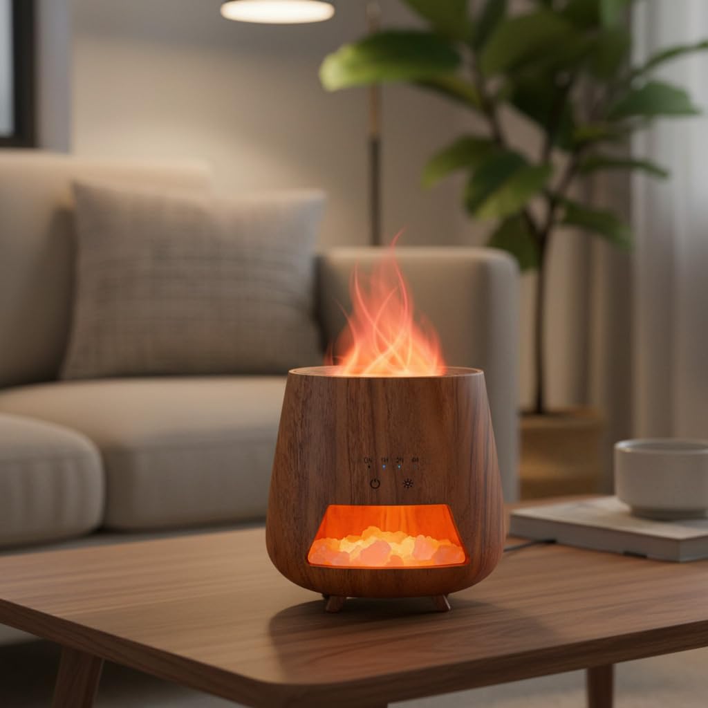 Aromatherapy Diffuser for Home - 200ml Essential Oil Diffuser with Himalayan Pink Salt Rock, Cool Mist Humidifier, Auto Shut-Off, and 9 Colors LED Night Light for Bedroom
