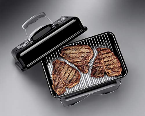 Weber Go-Anywhere Charcoal BBQ/Portable Grill with Folding Legs, Compact Design for Camping & Picnics, Durable Enamel, Precise Airflow Control, 42 x 26 cm Cooking Area, Black