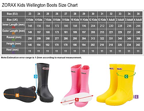 Zorax - UK3 Adult - EU34 - Black Girls Boys Waterproof Non-Slip Kids Motorbike Rain Boots Kids Rain Shoes Wellies Unisex Children Wellington Boots