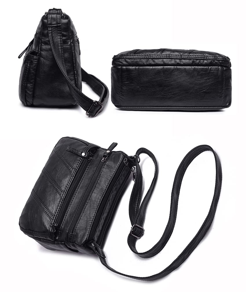 WuXingMeiLi Water Soft PU leather Purses and Shoulder Handbags for Women Crossbody Bag Cross Body Messenger Bags (Black T2)