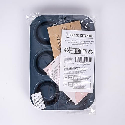2 Pack Deep and Jumbo Muffin Tray 6 Cup Large Silicone Muffins Pan, Non-Stick Giant Cupcake Tin, Silicon Mould Bakeware, Baking Case for Yorkshire Pudding, Bun, Cupcakes, 27.8 x 19 x 5 cm (Grey)