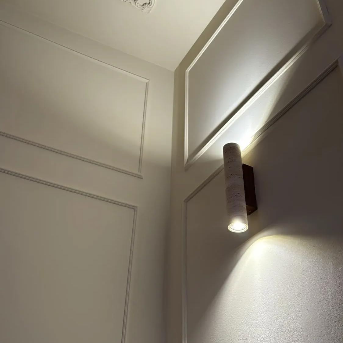 JIANKEXING Travertine Wall Sconce Light Hardwired Natural Stone Wall Lamp with Up Down Lighting for Bedroom Living Room Hallway