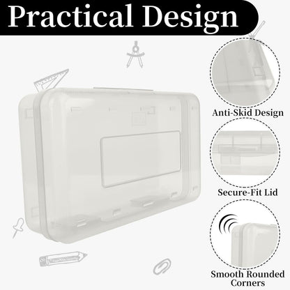Pencil Box, Clear Pencil Case, Large Capacity Plastic Hard Pencils Case Crayon Box with Snap-Tight Lid Stackable for Kids Adult Student Pens Pencils School Supplies Storage Office Supplies, Clear