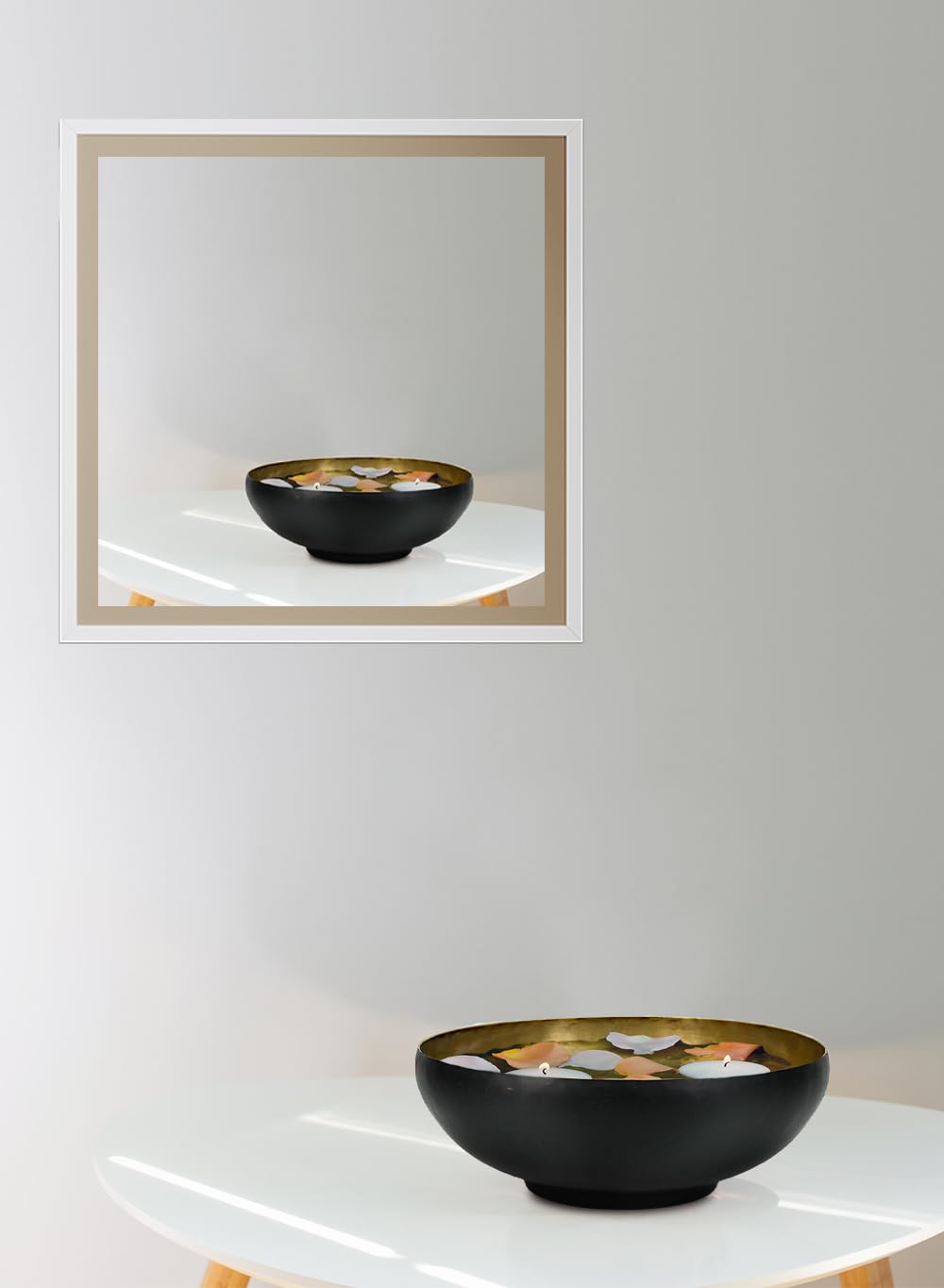 Serene Spaces Living Dual-Tone Black & Gold Aluminum Bowl with Brass Look, Elegant Décor for Fruit Display, Centerpiece, Modern Accent for Home & Events