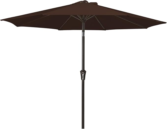 MEWAY 9ft Patio Umbrella Outdoor Table Umbrellas with Push Button Tilt and Crank, Market Umbrella 8 Sturdy Ribs for Deck, Garden, Pool and Backyard, Brown