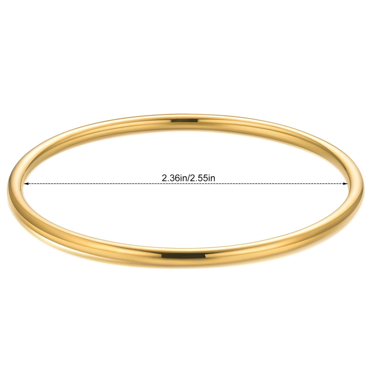 Kainier 3mm 14K Gold Plated Bracelet Stainless Steel Glossy Stackable Thin Round Bangle Bracelet for Women Oval Solid Plain Polished Bracelet Best Gifts for Love