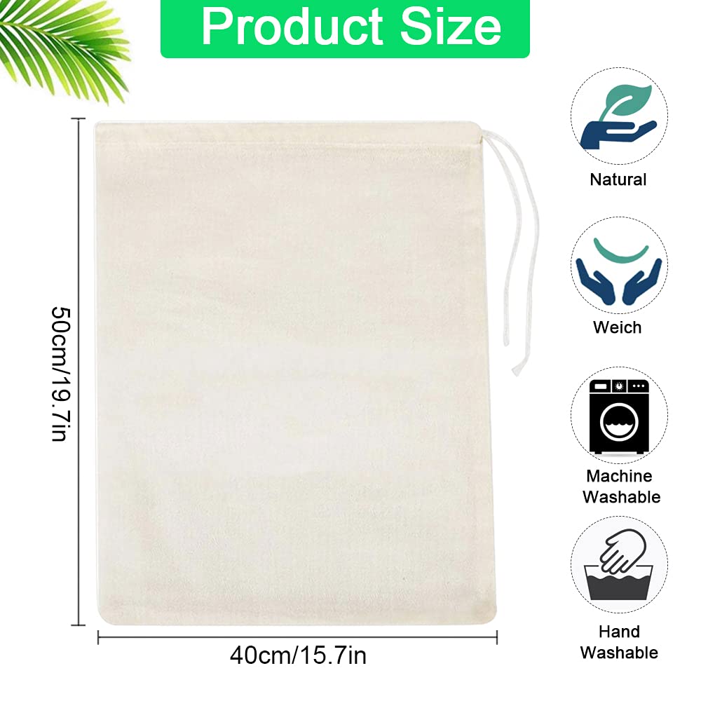 WANTOUTH 6-Piece Muslin Cotton Straining Bags - Reusable 50x40cm Large Fine Mesh Cooking Food Strainer Filter Bags for Fruit, Butter, Wine, Beer, Jam, Milk, and Home Brewing