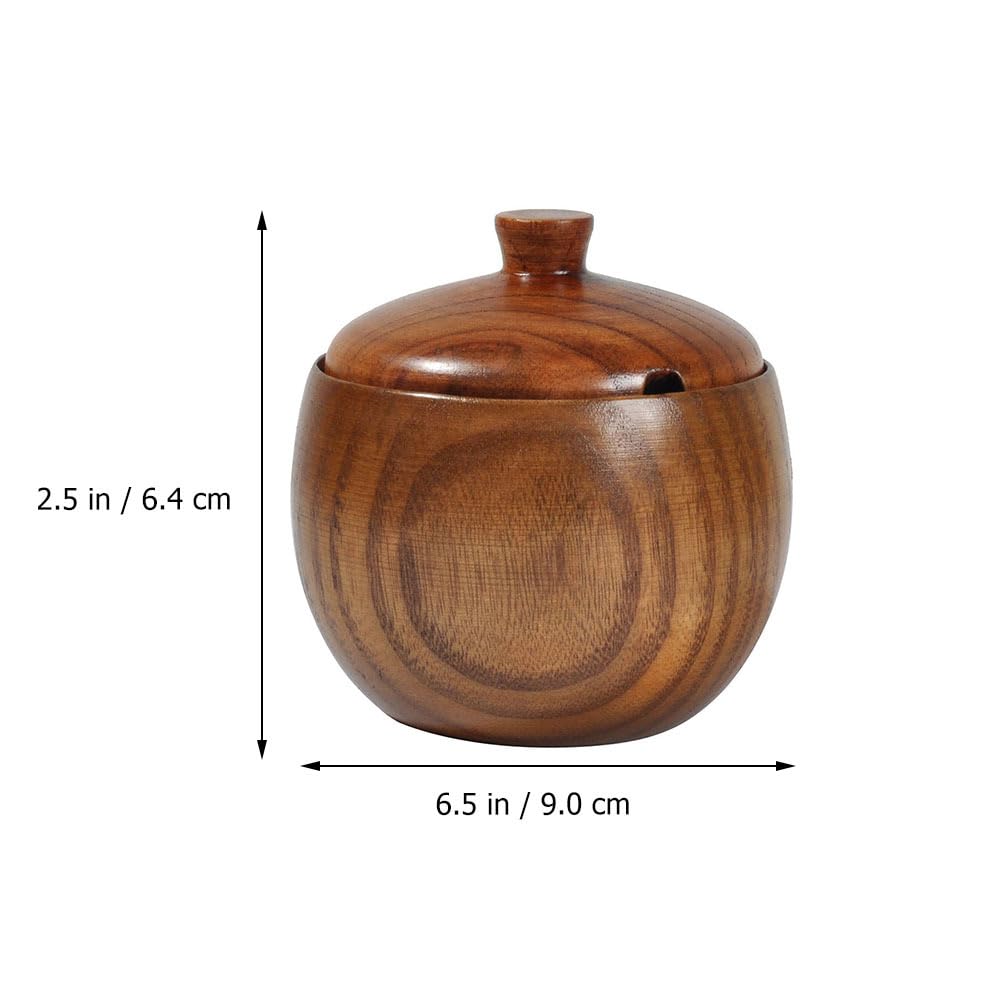Zerodeko Wooden Seasoning Box with Lid and Spoon Solid Wood Condiment Pot Kitchen Seasoning Holder for Salt Sugar Spices 3.54X3.54X2.51In