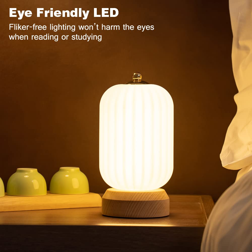 LONRISWAY LED Wood Table Lamp, 3-Color Modern Desk lamp Bedroom Bedside Night Light, Dimmable Led Lighting, Creative Home Decor, Unique House warmging Gift
