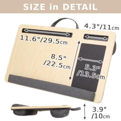 Japard Laptop Lap Desk with Mousepad, Cushion, Wide 21", Fits up to 15.6 inch, Portable Handle, Tablet Pen Phone Holder Wood Natural Home Office Gift