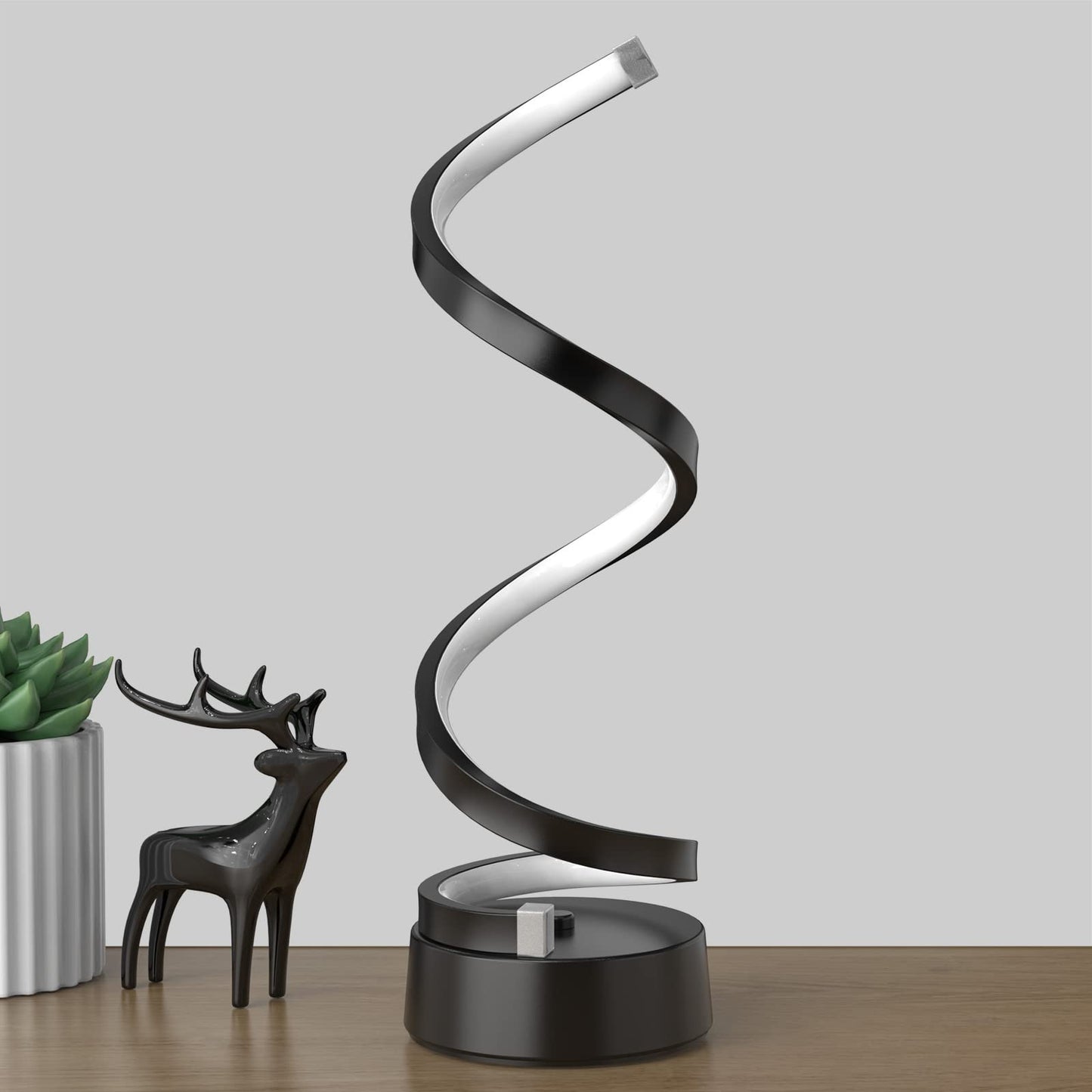 NUÜR Classic Spiral LED Table Lamp Black, Dimmable Metallic Bedside Lamp with Touch Controller, 3 Colour Temperature, 15.8 Inch Height, Contemporary, Decorative Lamp for Home, Living Room & Office