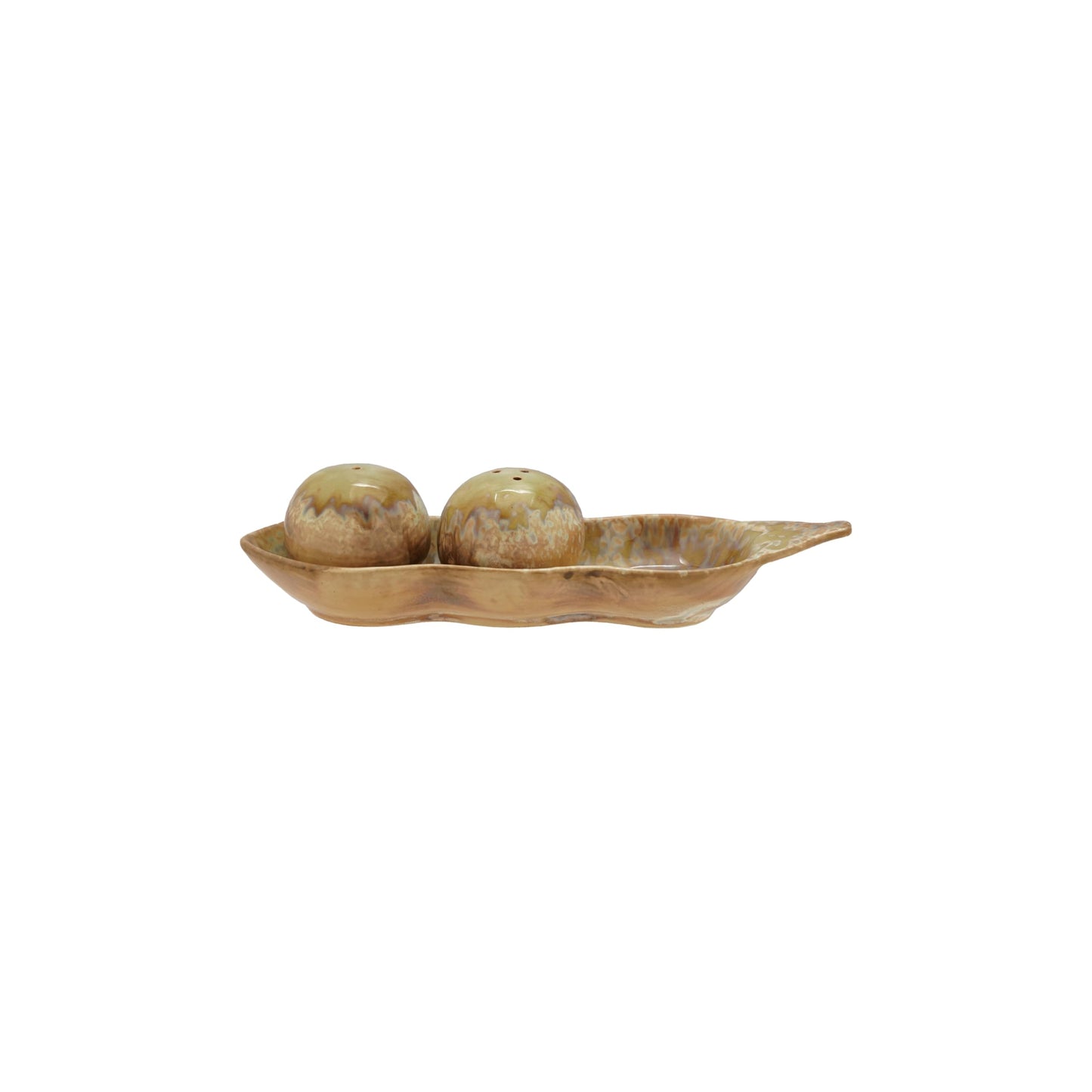 Creative Co-Op Stoneware Pea Shaped Salt & Pepper Shaker Set