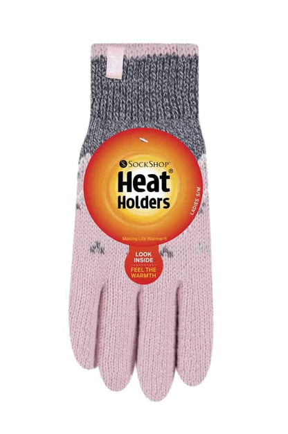 HEAT HOLDERS - Ladies Cute Striped Fairisle Warm Knitted Fleece Lined Winter Thermal Gloves (M/L, Coral (Trondheim))
